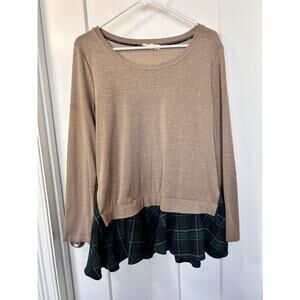 Entro Women's Plaid Long Sleeve Layered Tunic Top Boho Multicolor‎ Size Medium